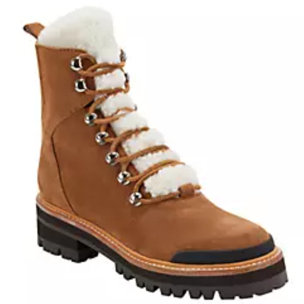 Marc Fisher Izzie Boots Hiking Suede Lug Sole Designer Shearing #40